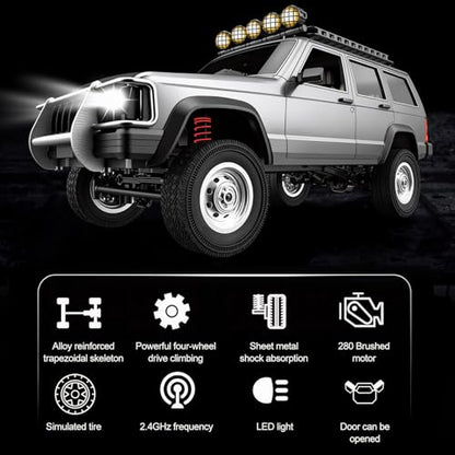 Goolsky RC Rock Crawler, 1:12 Scale Remote Control Car, 4WD Off Road RC Truck, 2.4Ghz All Terrains Climbing Vehicle, RC Car with LED Lights for Adults, Include 2 Batteries (Silver) - color: Silver