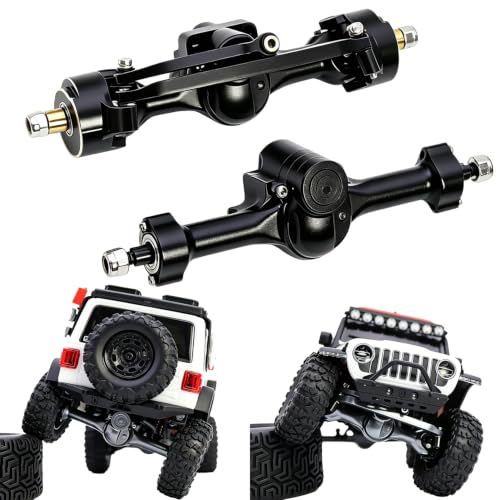 Aluminum Front Rear Axles Set Assembly with Steering Link Brass Steering Knuckles CVD for Axial SCX30 Bronco Wrangler K10 1/30 RC Crawler Car ﻿ (Black) - color: Black