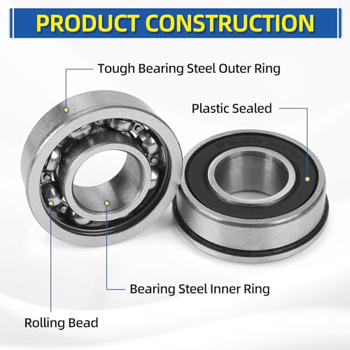 (4 Pack) GICOOL 5/8" Bore Flanged Deep Groove Ball Bearing, 16mm ID x 35mm OD x 13mm W Sealed 9Cr18 Steel Bearing for Wheelbarrow, Lawn Mower, Garden Cart, Hand Truck Tire and Wheel Parts Replacements - size: ID 5/8" x OD 1-3/8"