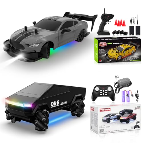 RC Drift Car 1/20 Scale 2.4GHz 4WD Remote Control Cars with Led Lights 22KM/H High Speed &1/28 Scale Gesture Sensing RC Stunt Cars Toys for 6-12 Years Old Boys Girls