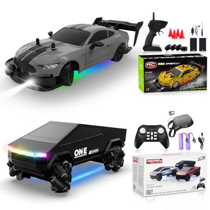 RC Drift Car 1/20 Scale 2.4GHz 4WD Remote Control Cars with Led Lights 22KM/H High Speed &1/28 Scale Gesture Sensing RC Stunt Cars Toys for 6-12 Years Old Boys Girls