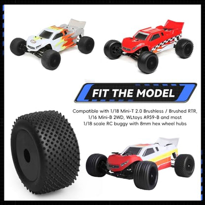 1/18 Off-Road Wheels and Tires 8mm Hex Preglued High Traction for Losi Mini-T 2.0 Brushless Stadium Truck (Black Wheels) - color: Black