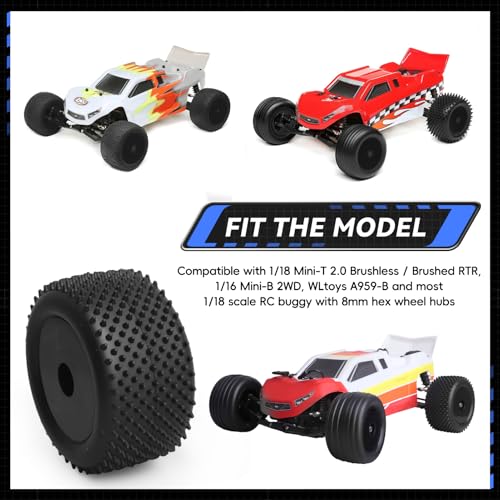 1/18 Off-Road Wheels and Tires 8mm Hex Preglued High Traction for Losi Mini-T 2.0 Brushless Stadium Truck (Black Wheels) - color: Black