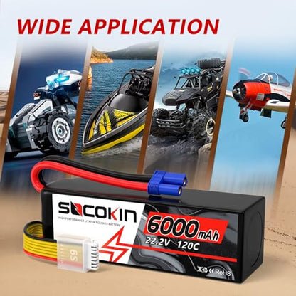 6S 6000mAh Lipo Battery 22.2V 120C RC Battery with EC5 Connector Plug Soft Case Battery for RC Car Airplane Quadcopter Helicopter Truck Boat Hobby