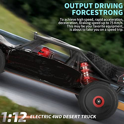 GoolRC WLtoys 124016 V2 Brushless RC Cars, 1:12 Scale Remote Control Car, 4WD 75KM/H High Speed Racing Car for Adults, 2.4GHz All Terrain Off Road RC Truck, Electric Vehicle Buggy with Metal Chassis