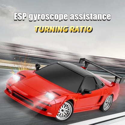 1:18 NSX Model LD1803 RC Drift Car 1/18 2.4G Remote Control on Road ESP Gyroscope LED Mini RC Racing Cars (Red)