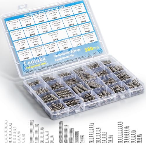 380PCS Stainless Steel Compression Springs Assortment Kit - Small & Tiny Springs with 23 Different Sizes, Metal Compression Springs for Pen Repair, Home DIY, Workshop & Industrial Use