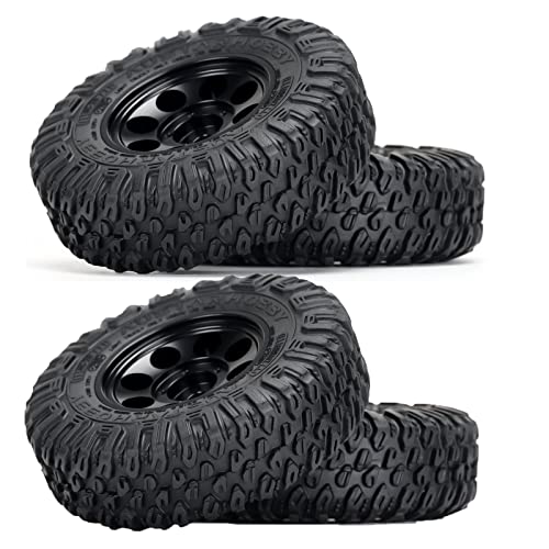 4PCS 1.55inch Tyres Beadlock Plastic Wheel Rims Hub Rubber Tires Set Compatible with 1:10 RC Crawler Axial AX90069 D90 TF2 Tamiya CC01 LC70 MST JIMNY (Black) - color: 85mm-black
