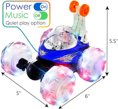 Haktoys 2-Pack Rechargeable RC Tornado Stunt Cars – Remote Control Flip Trucks with 360° Spins & Turbo Twister Action | Double-Sided Stunt Vehicles for Kids Toddlers Boys & Girls (Green & Blue) - color: Blue & Green