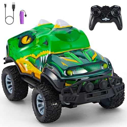 Dinosaur-Shaped Off-Road Vehicle Remote Control Cool Off-Road Vehicle Truck, 2.4GHz RC Car with LED Lights, 1:20Scale, RC Truck, Remote Control car from a Long Distance.Gifts for Boys (Green) - color: Green