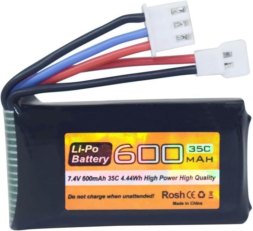 7.4V 600mAh 35C 2S Lipo Battery with Molex Plug and USB Charger Suitable for FMS FCX24 RC Cars, Trucks, Remote Control Electric Climbing Vehicles FCX24 Batteries