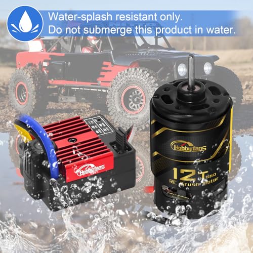 550 12T Brushed Motor and 60A Waterproof Brushed ESC Electronic Speed Controller for Axial RC4WD Cross HPI Mist GMADE D90 D110 TF2 SCX10 1/10 Remote Control Car Truck (Red) - color: Red