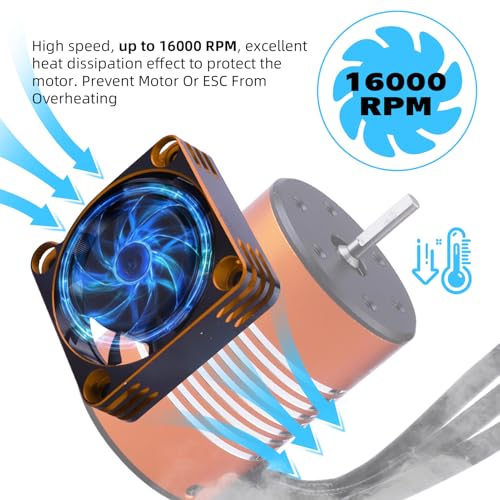 Motor Cooling Fan RC Model Heatsink 16000RPM ESC Cooling Fan for RC Car Truck Buggy Crawler 1/8 1/10 Scale 540 550 Brushless Motor (Black-Gold) - color: Black-Gold