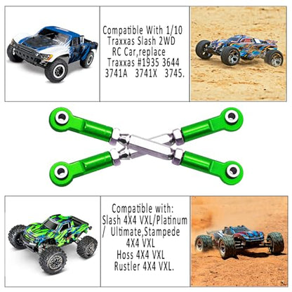 (2025 Upgrade Parts) Stainless Steel Adjustable Turnbuckles Set/Camber Links with Rod Ends Set for 1/10 Traxxas Slash 4X4 2WD /Rustler 2WD 4X4/Hoss 2WD 4X4/ Stampede 2WD 4X4/ Upgrades(Green)