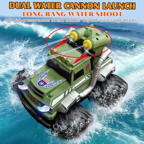 Dual Remote Control RC Car with Magic Gesture Wristband & 40+ Min Play, 1:18 Fully Submersible Waterproof All Terrain 4WD Monster Truck, Amphibious Toy Crawler Gift for Boys Girls Ages 6-12-Green - color: Green 2