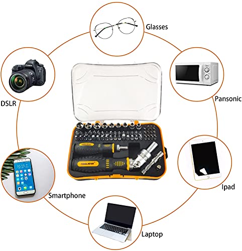 61pcs Ratcheting Screwdriver, Socket & Precision Bit Set | Cr-V Steel, Rotatable Handle, Storage Case Included, Ideal for Bike, Watch & Glasses Repair - style: 61pcs Ratchet Screwdriver