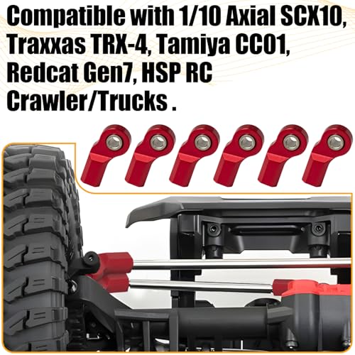 6PCS M3 Tie Rod End Joint Bend Ball Head Holder Linkage Aluminum 4.8mm Ball Cup Compatible with 1/10 Axial SCX10, Traxxas TRX-4, Tamiya CC01, Redcat Gen7, HSP RC Crawler/Trucks (Red) - color: Red