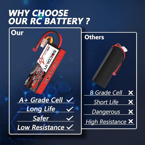 3S Lipo Battery 6600mAh 11.1V 120C Lipo Battery with T Deans Connector Hard Case for RC Car Truck Boat Helicopter Airplane RC Model (2 Pack)