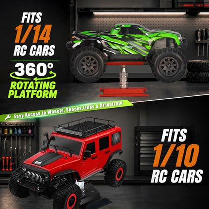 RC Car Repair Work Stand Lift Lower Adjustable Workstation Aluminum 360 Degree Rotation for 1/8 1/10 1/12 RC Car Traxxas Slash TRX4 Arrma Axial SCX10 Losi Redcat Wltoys RC Crawler Monster Truck Buggy - color: Lift Lower Green