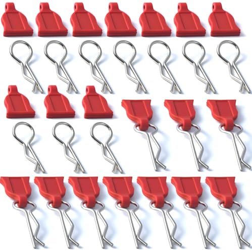 RC Body Clips with Pull Tabs, 1.2mm Stainless Steel R Clips Body Pins for 1/10 1/12 RC Cars, Trucks, Crawlers, Buggy & Touring Cars, Compatible with Traxxas Axial Arrma Redcat HPI HSP Himoto, 20-Pack - color: Red