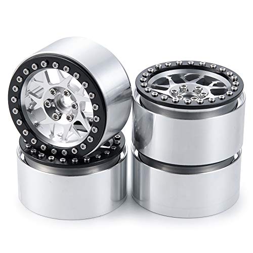 MOHERO 2.2 inches RC Beadlock Wheels/Rims for 1/10 Scale Rc Crawler Car Wraith 90018 Pack of 4 (Silver+Black) - color: Silver+black