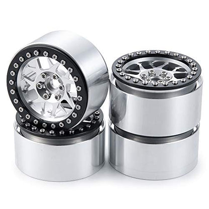 MOHERO 2.2 inches RC Beadlock Wheels/Rims for 1/10 Scale Rc Crawler Car Wraith 90018 Pack of 4 (Silver+Black) - color: Silver+black