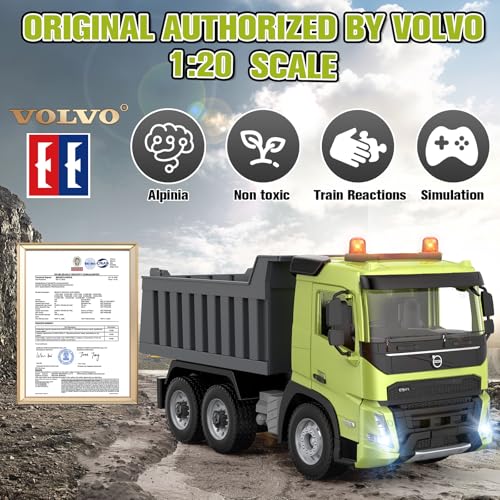 DOUBLE E Volvo FMX 1:20 RC Dump Truck - 2.4GHz Anti-Interference Remote Control Construction Toy with 360° Movement, Lift & Dump, LED Lights & Realistic Sounds for Adults - style: dump truck