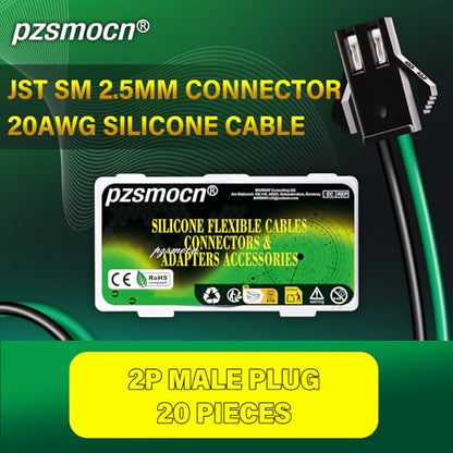 20 Pieces JST SM 2.5mm 2 Pin 20AWG Flexible Silicone Connector Kit | Premium Automotive Wiring, Heavy Duty Terminals, Reliable Circuit Board, High Temperature Housing, Easy Project Assembly - size: 2-Pin, style: JST-SM-M