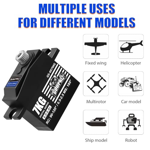 GOUPRC 7KG Micro RC Servo for 1/14 1/16 RC Car Boat DIY Robot, High Torque Medium-Aluminum Digital Servo of Metal Steel Gears with 25T Servo Horn Upgrade Servo Parts - style: 7KG Black