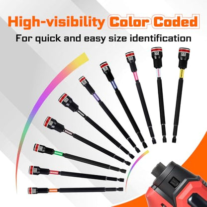 Geinxurn Impact Nut Driver Set, 10 Pieces 6”Long 1/4”6 Point Alloy Steel Magnetic SAE Nut Setter Set Use For Require Installing 1/4 Hex Shank Impact Driver with Case Box - size: 6", style: 1/4"-10pcs