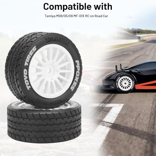 1/14 RC Car On-Road Drift Tires, daitoku 12mm Hex RC Racing Tires for Tamiya M08/05/06 MF-01X - Style F (White) - style: Style F