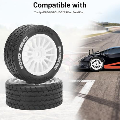 1/14 RC Car On-Road Drift Tires, daitoku 12mm Hex RC Racing Tires for Tamiya M08/05/06 MF-01X - Style F (White) - style: Style F