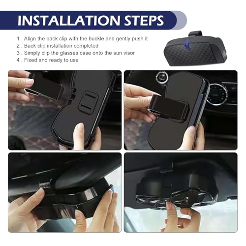 Sun Visor Sunglasses Case, 6.7" x 3.2" Sun Visor Eyeglasses Box, Plastic Hard Shell Sunglass Protective Holder, Universal for Most Cars (Black)