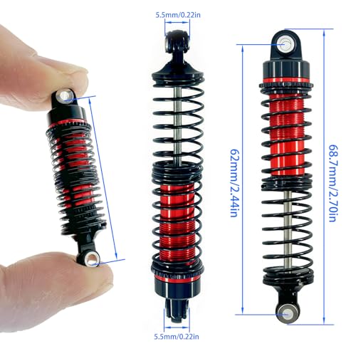 Aluminum Front & Rear Shock Absorber Set for 1/18 RC Cars, Threaded Oil Shocks Suspension Upgrade, 4-Pack (Red/Green) (Red) - color: Red