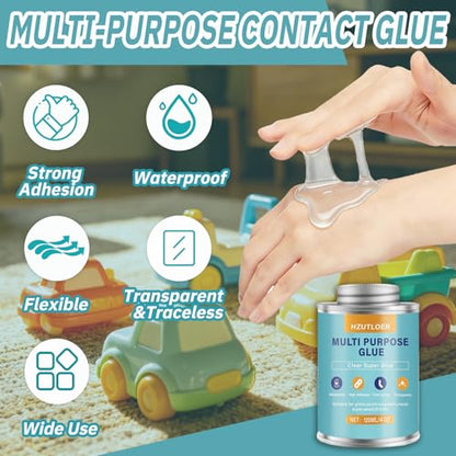 120ML Multi Purpose Contact Cement Clear Super Glue with Brush Waterproof Fast Curing Transparent All Purpose Adhesive for Glass Ceramic Plastic Rubber,Acrylic,Leather,DIY Household Repair