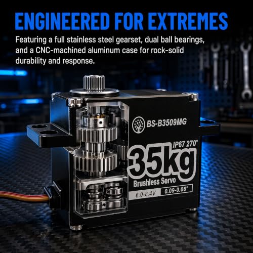 35KG Brushless Large Torque HV Full Metal Gear IP67 Waterproof Steering Digital Servo with 25T Servo Horn for RC Car Robot Boat Truck Robot Parts (BS-B3509MG-270 Degree) - color: Bs-b3509mg-270 Degree