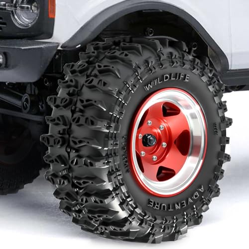 1.3" Beadlock Wheel Tires, Aluminum 1.3 Beadlock Wheels and Tires Upgraded 1.45-inch Wheel for for 1/24 SCX24 AX24 FCX24 1/18 TRX4M FMS RC Crawler Car Upgrade (Red) - color: Red