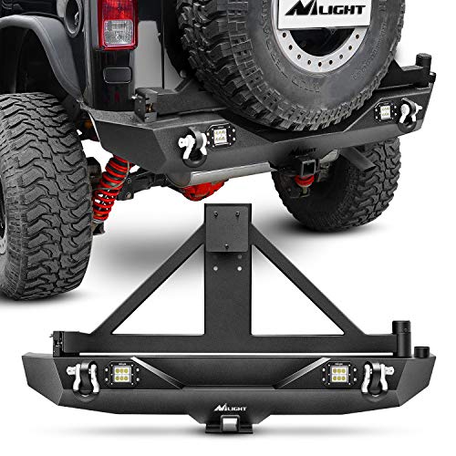 Nilight Rear Bumper & Spare Tire Rack & Hitch Receiver w/2 LED Lights Compatible for 2007-2018 Jeep Wrangler JK for 2007-2018 Jeep Wrangler JK & Unlimited - color: Rear Bumper & Spare Tire Rack