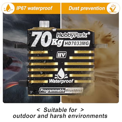 HobbyPark Waterproof RC Servo High Torque Brushless Motor Metal Gear Digital Servo Aluminum Case for 1/8 1/10 RC Crawler SCX10 TRX4 RC Truck Car Buggy RC Basher Control Angle 180° HV (70kg Torque)
