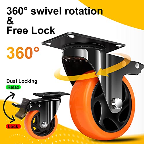 QNCZ 4" Caster Wheels, Outstanding Casters Set of 4 Heavy Duty, Silent Industrial Casters, Locking Casters Wheels for Furniture, Castor Wheels for Cart, Workbench. | Easy to Install, Efficient operation, convenient braking,Silent, Floor friendly,Widely Ap