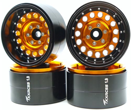 RC 1.9 Inch Beadlock Wheels Negative Offsets 10mm Rims Hex 12mm Aluminum Wheel for TRX4 TRX6 SCX10 Gen8 1/10 RC Crawler Remote Control Car Upgrades Accessories 4pcs (Golden) YK1906 - color: Golden