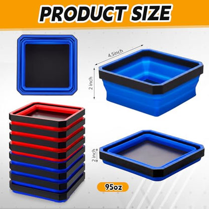 Huwena 8 Pcs Collapsible Magnetic Parts Tray Set Foldable Tool Trays Square Double-sided Magnetic Parts Bowl for Screw Bolts Nuts Washers Pins Mechanic Tool Gifts for Men (Red and Blue) - color: Red and Blue