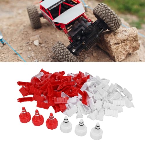 120PCS RC Track Fence Panels with 30PCS Road Cones, Red White ABS Drift Racing Barriers for 1/10 1/14 1/16 1/18 1/24 1/28 Scale RC Cars