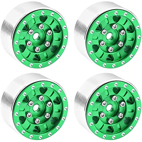 4Pack HIRCQOO 1.0" SCX24 Beadlock Wheels Rim 7mm Hex Wheel Rims Compatible with Axial 1/24 AXI90081 AXI00002V2 JT C10 Gladiator RC Micro Beadlock Wheels Crawler Car (Green) - color: Green