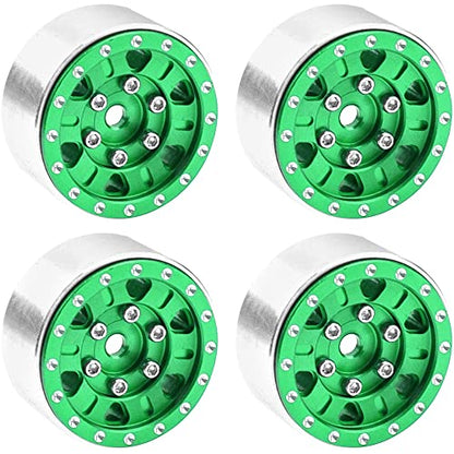 4Pack HIRCQOO 1.0" SCX24 Beadlock Wheels Rim 7mm Hex Wheel Rims Compatible with Axial 1/24 AXI90081 AXI00002V2 JT C10 Gladiator RC Micro Beadlock Wheels Crawler Car (Green) - color: Green