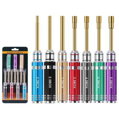 7PCS Colorful Handle Hex Nut Driver Tool Set 2.0 2.5 3.0 3.5 4.0 4.5 5.0mm | Short RC Repair Kit for 1/18 1/24 RC Crawler SCX24 TRX4M AX24