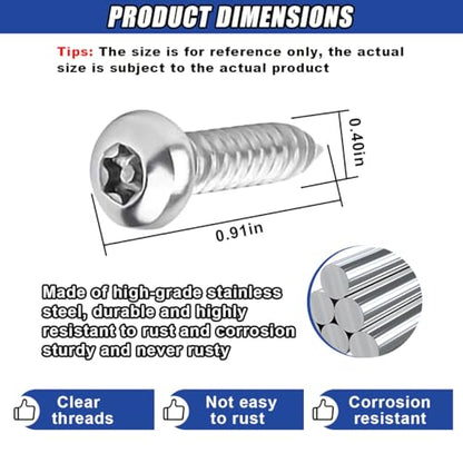 4PCS Stainless Steel License Plate Screws Kit, Anti-Theft Rustproof Tamper Resistant Self-Tapping Bolt, Car Tag Plate Frame Mounting Security Fastener with Cap, Anti-Rattle Pad (Sharp-end) - size: Sharp-end