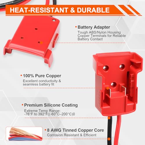 2FT 8AWG Jumper Cable Adapter Compatible with Milwaukee M18 18V | with Heavy-Duty Alligator Clips,or Jump Starting Car Using Tool Battery, Powerful & Portable Car Engine Starter