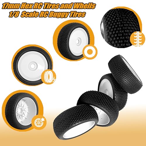 17mm hex RC Wheels and Tires for Arrma Typhon Talion 6S 3S Team Losi 8Ight 1/8 RC Buggy Tires and Wheels Pre-glued White 4PCS - color: white