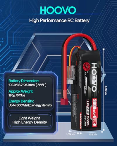 HOOVO 3S Lipo Battery, 11.1V 3000mAh 80C RC Battery Pack Softcase T Plug | 2Packs shorty lipo battery for RC Car Truck Buggy Crawler Airplane Boat RC Vehicle